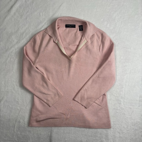 Valerie Stevens Petite Silk Blend Long Sleeve Pink Polo Shirt Women's PM - Picture 1 of 7